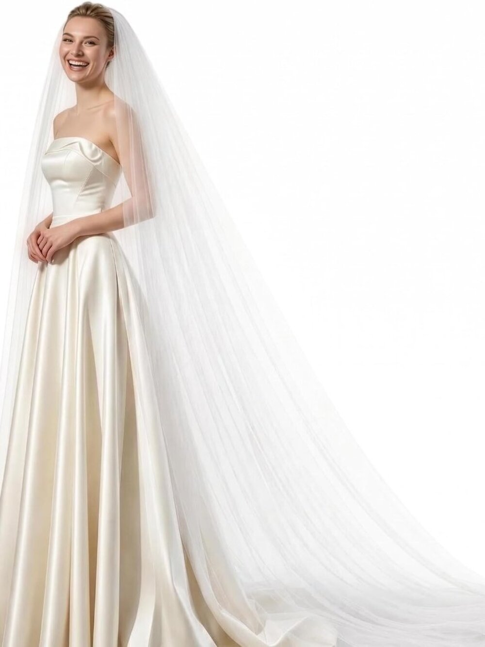 118in 2 Tier Cathedral Wedding Veil Sheer Tulle With Comb